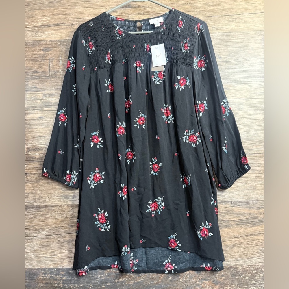 J. Jill Black‎ Top with Red Floral Pattern